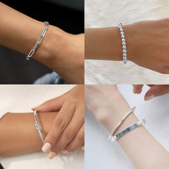 14K Gold Plated Bangle Cuff Bracelets for Women Non Tarnish Gold Bracelet Stack - Picture 4 of 6